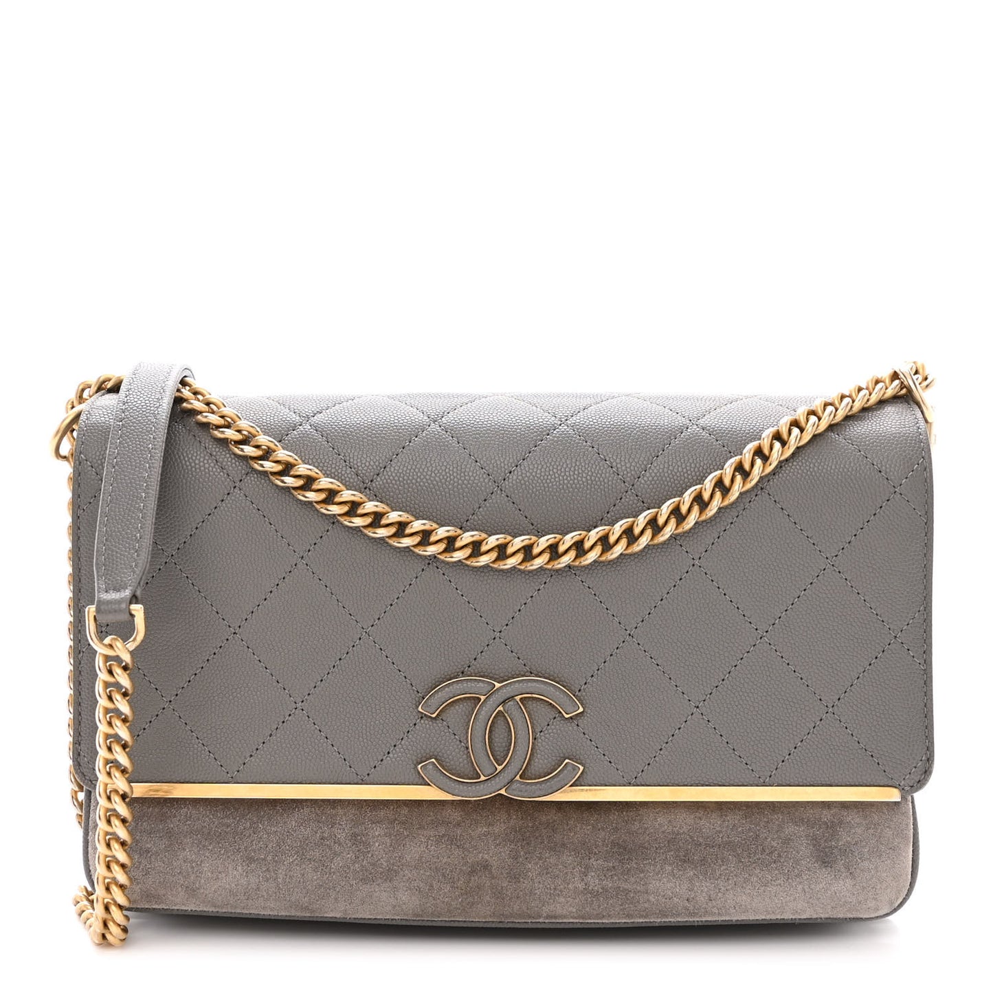 Caviar Suede Stitched Lady Coco Flap Grey