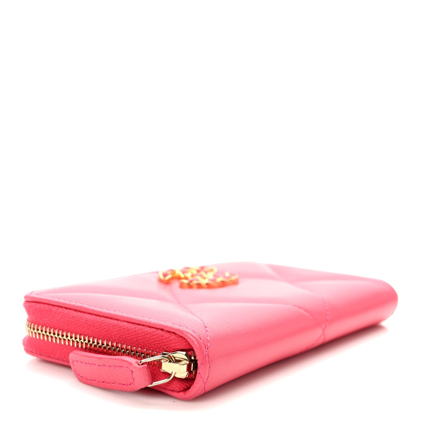 Goatskin Quilted Medium Chanel 19 Zipped Wallet Dark Pink