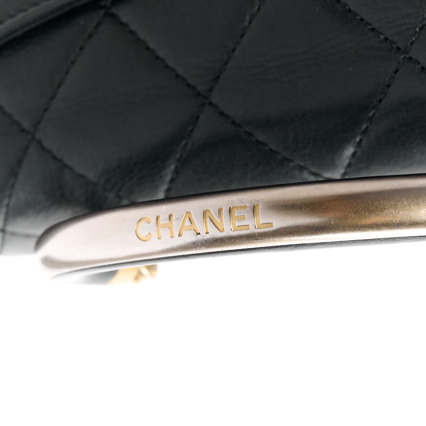 Calfskin Quilted Metal Top Handle Envelope Flap Black