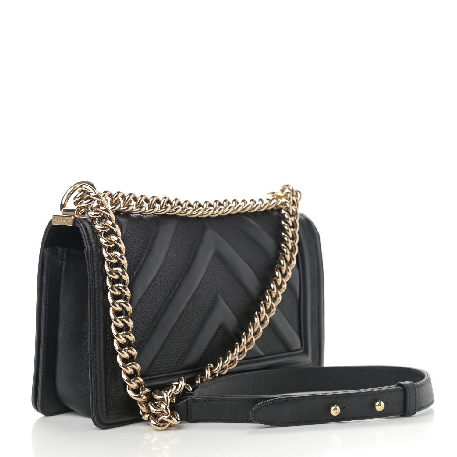 Chanel Calfskin Perforated Chevron Quilted Medium Boy Flap Black 2 of 10