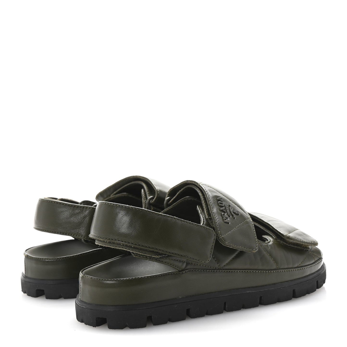Nappa Quilted Padded Slingback Sandals 35.5 Militare