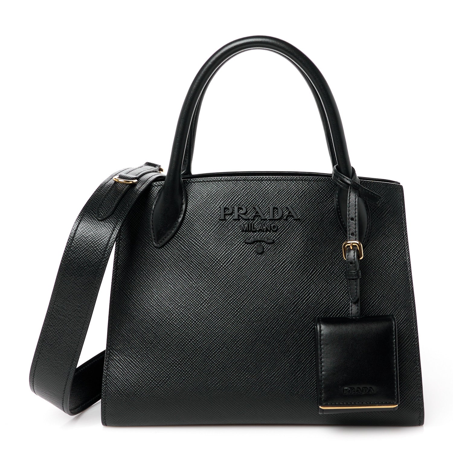 Prada Saffiano Cuir Calfskin Small Monochrome Top Handle Tote Black 1 of 11