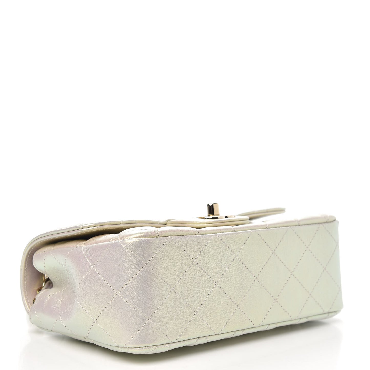Iridescent Lambskin Quilted Mini Rectangular Flap Ivory
