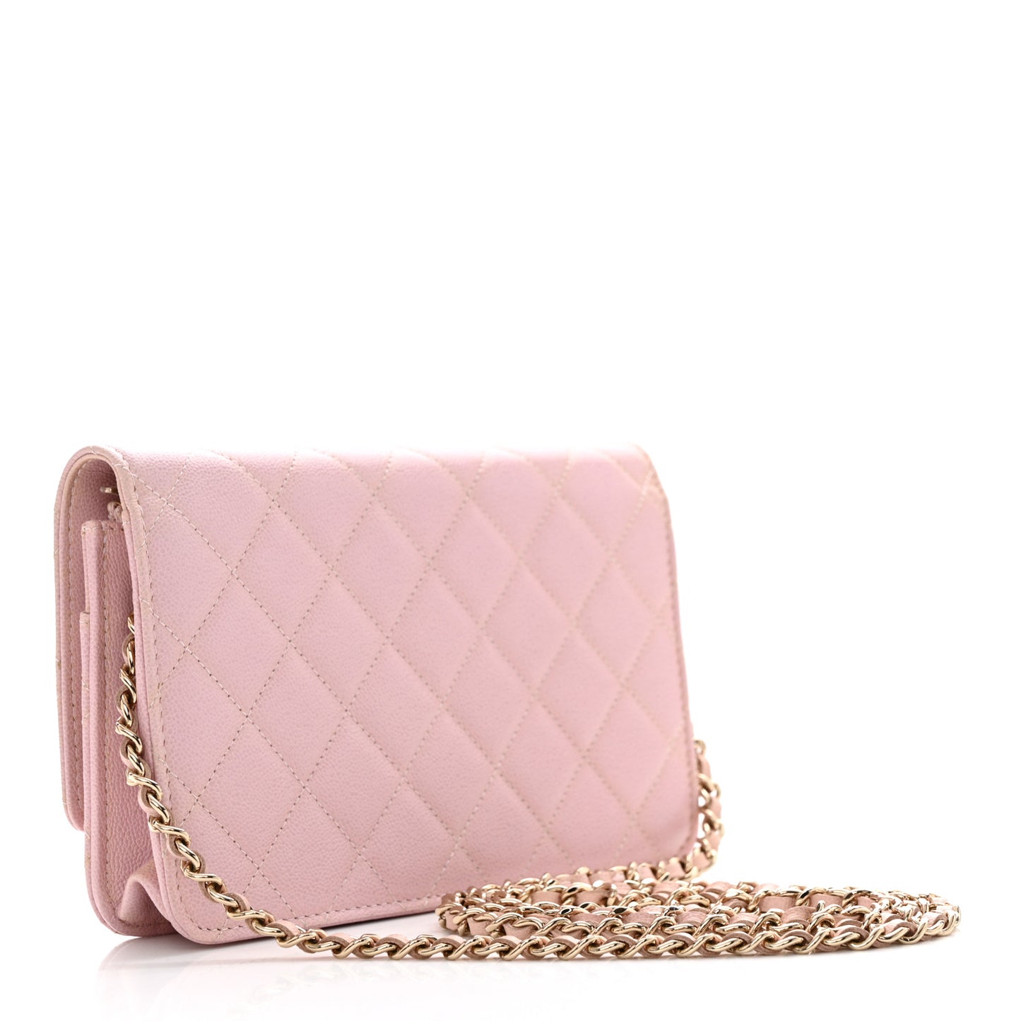 Caviar Quilted Studded CC Wallet on Chain WOC Light Pink