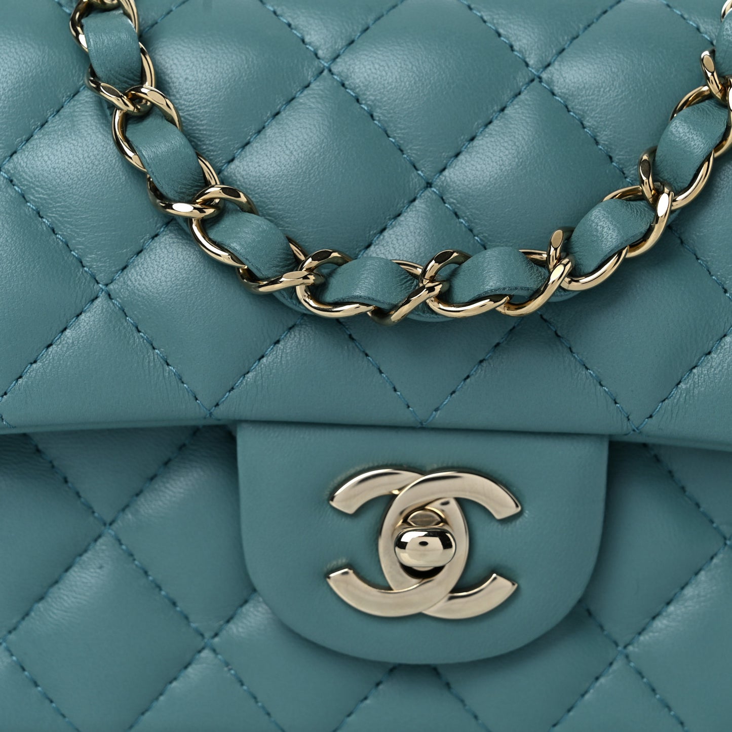 Lambskin Quilted Mini Rectangular Flap Green