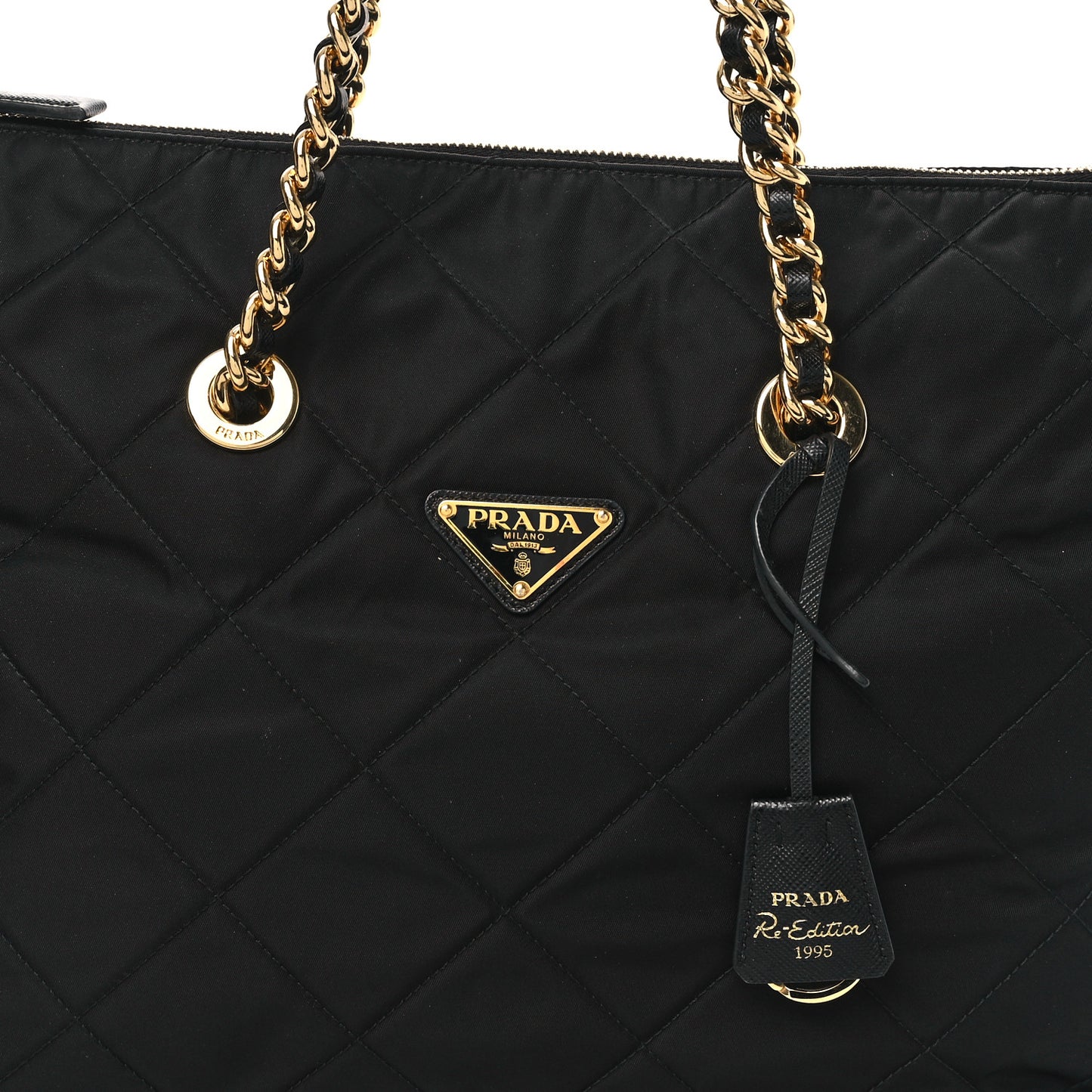 Re-Nylon Impuntu Quilted Re-Edition 1995 Chaine Medium Tote Bag Black