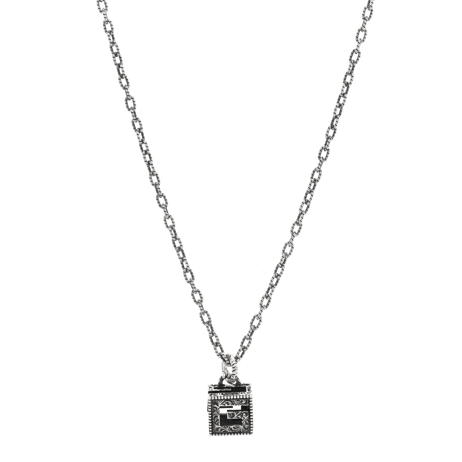 Gucci Sterling Silver Textured Square G Pendant Necklace 1864826