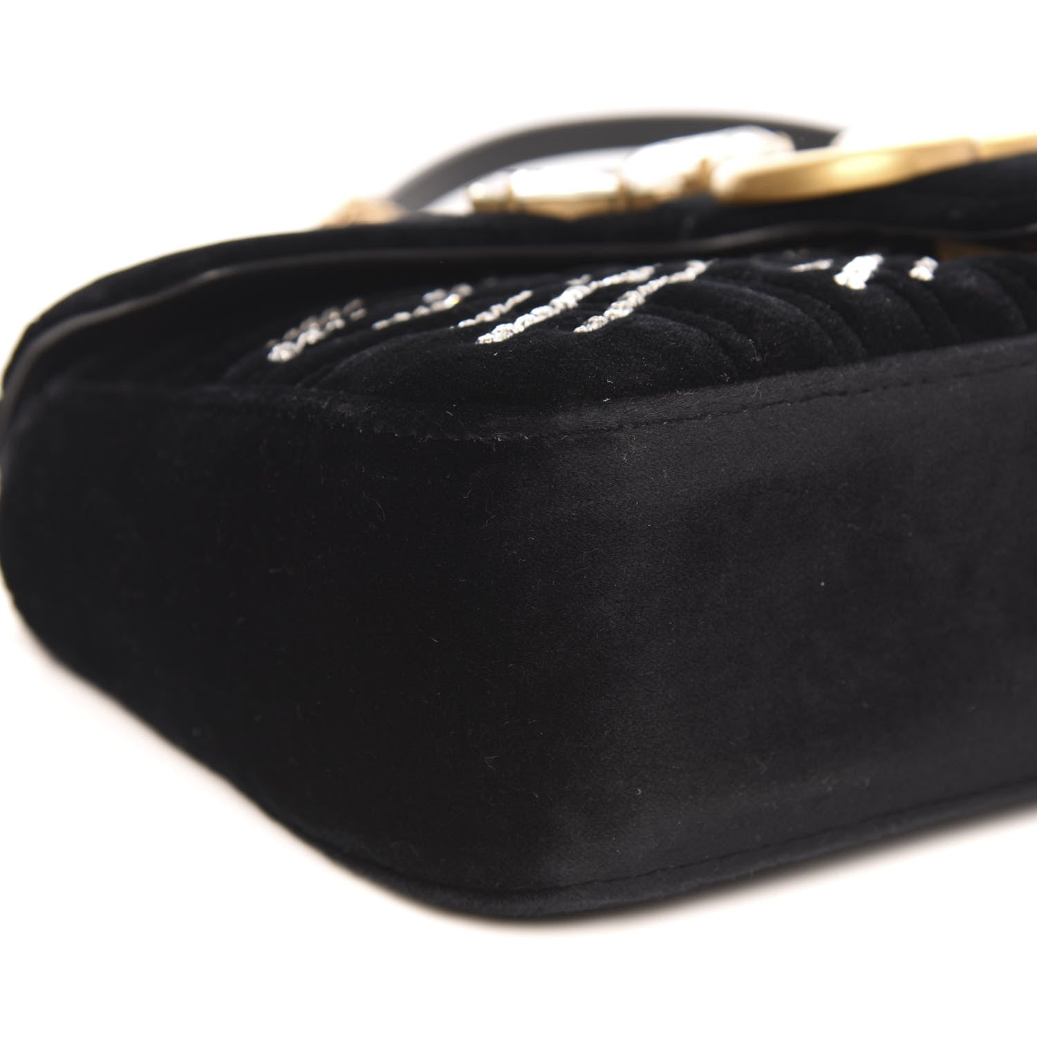 Gucci Velvet Matelasse Marquise Crystals Embroidered Small GG Marmont Shoulder Bag Black 9 of 10