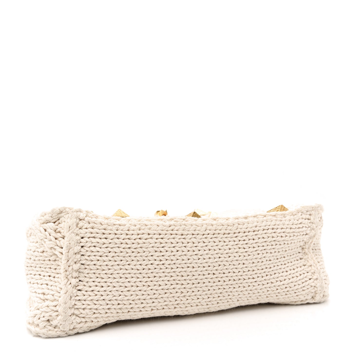 Knit Medium Roman Stud Shoulder Bag Ecru