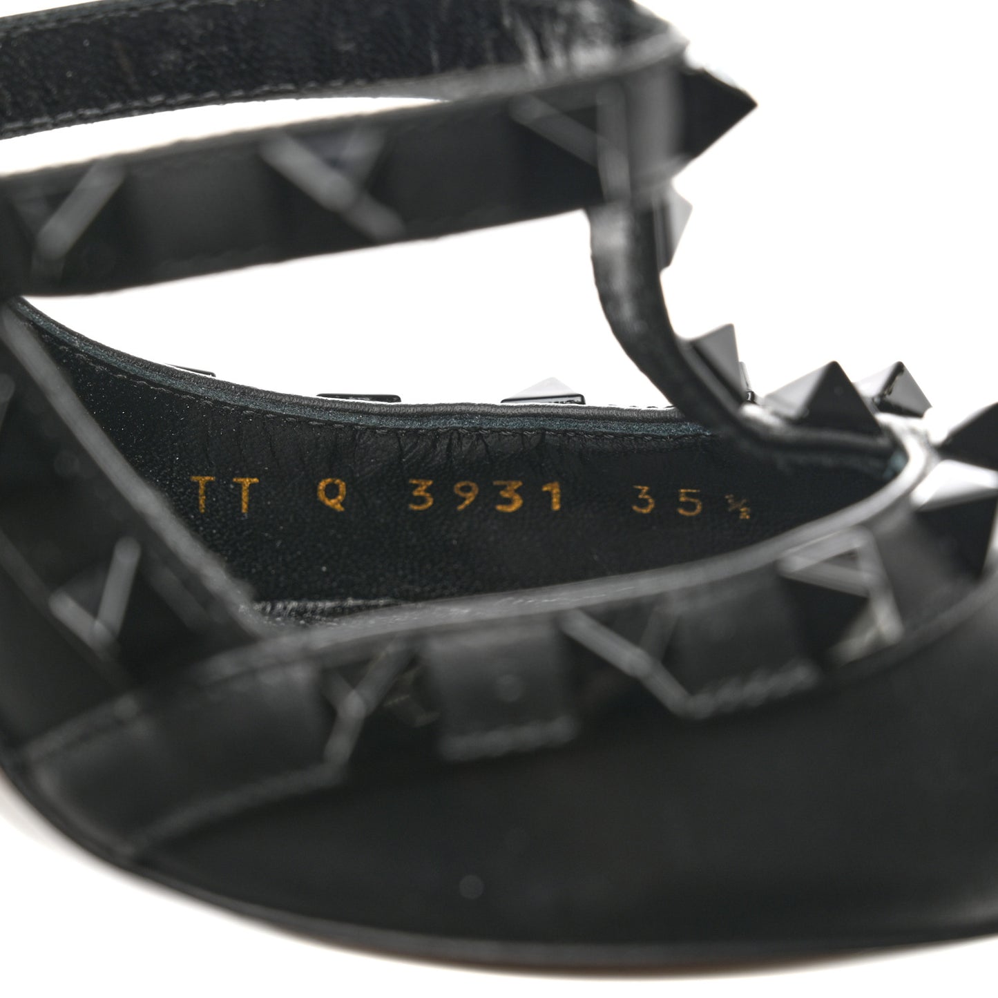 Calfskin Lacquered Monochrome Rockstud Ankle Strap 100mm Pumps 35.5 Black