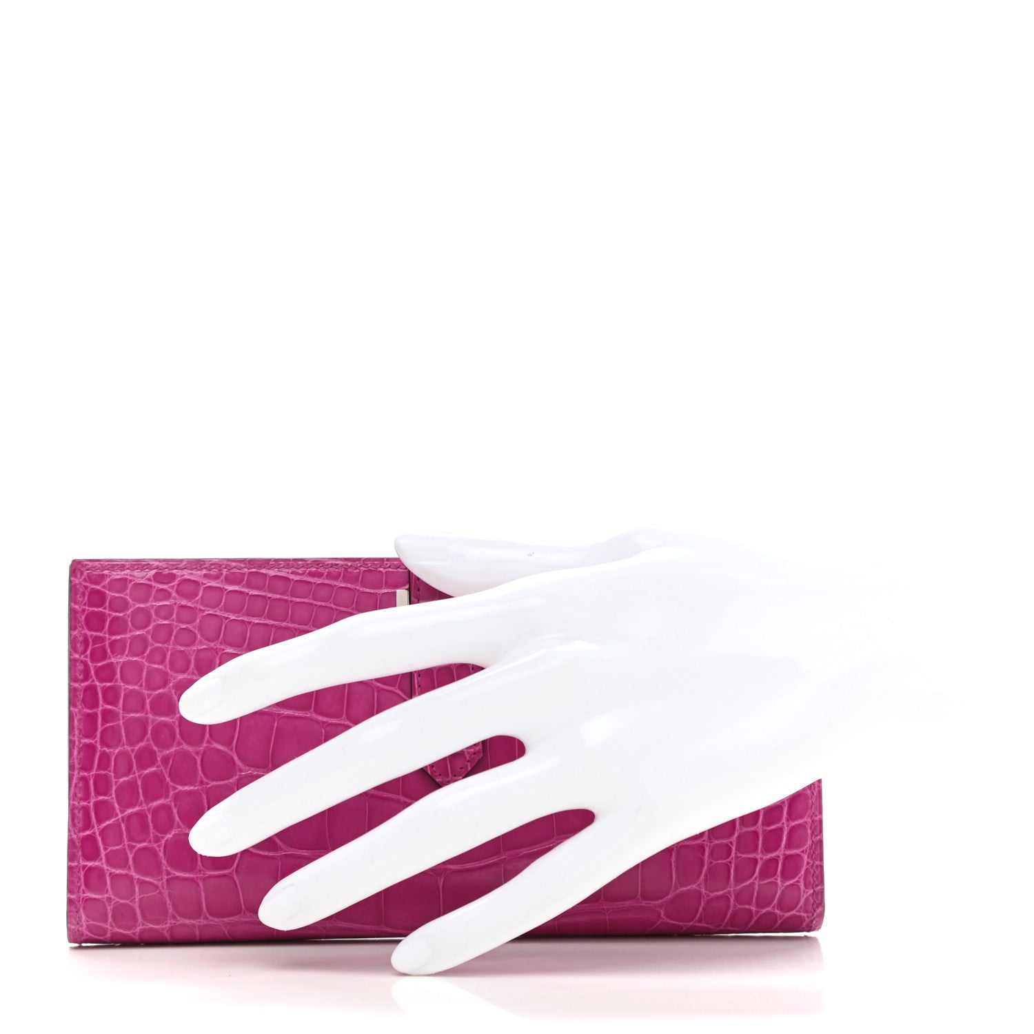 Hermes Shiny Alligator Bearn Wallet Rose Scheherazade 2 of 7