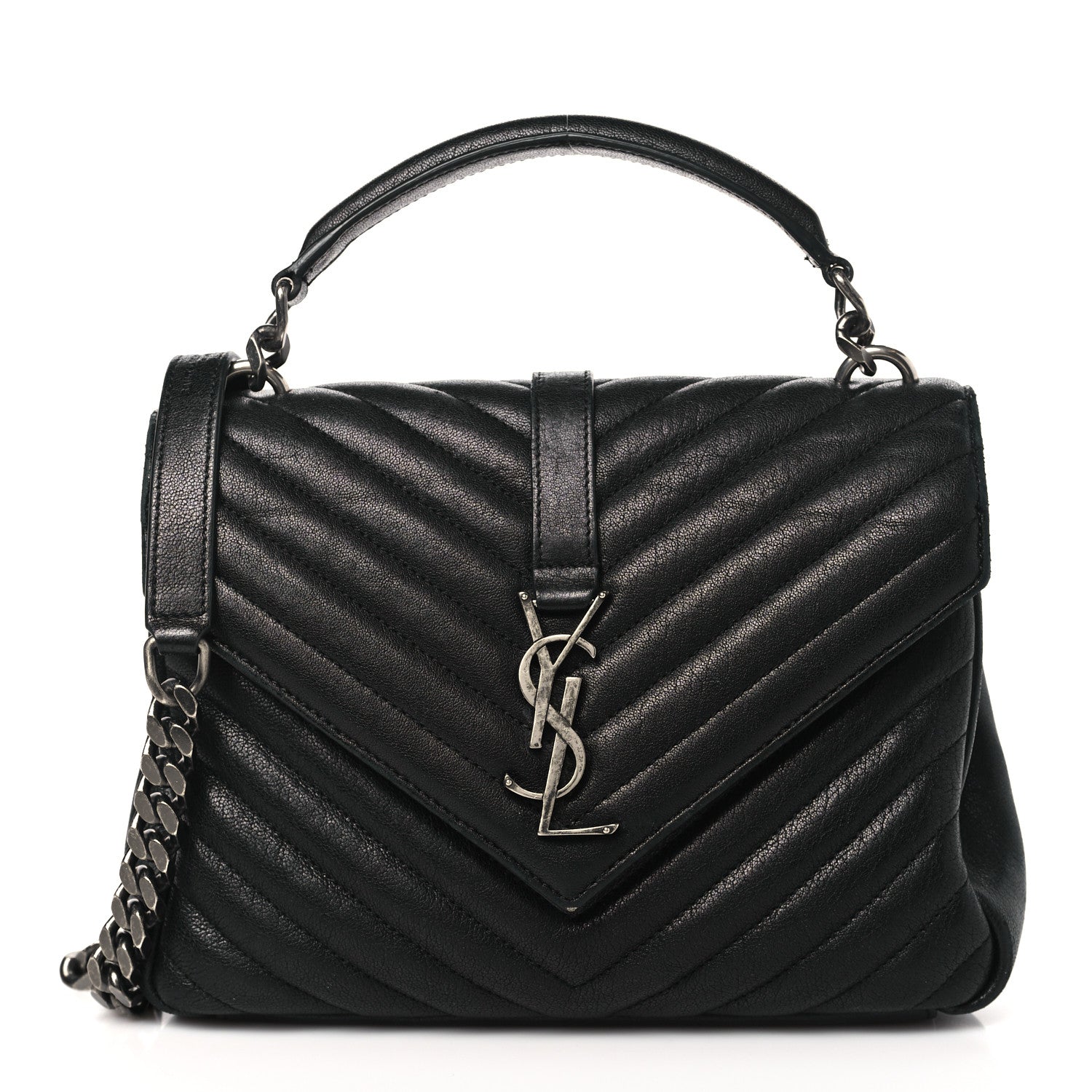Saint Laurent Sheepskin Matelasse Chevron Monogram Medium College Bag Black 1 of 12