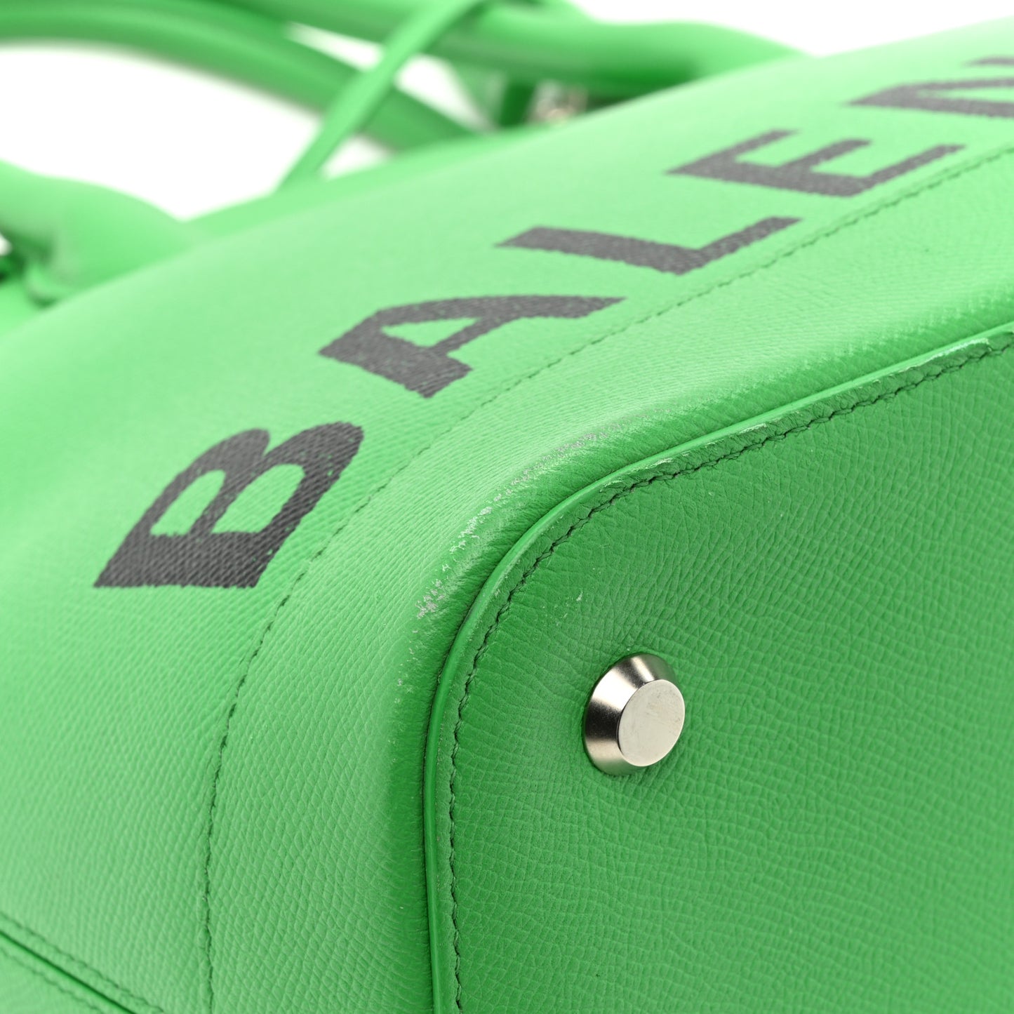 Signature Grained Calfskin Logo M Ville Top Handle Bag Green
