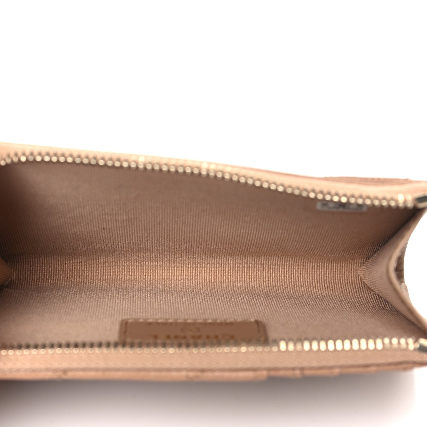Caviar Quilted CC Zip Around Card Holder Beige