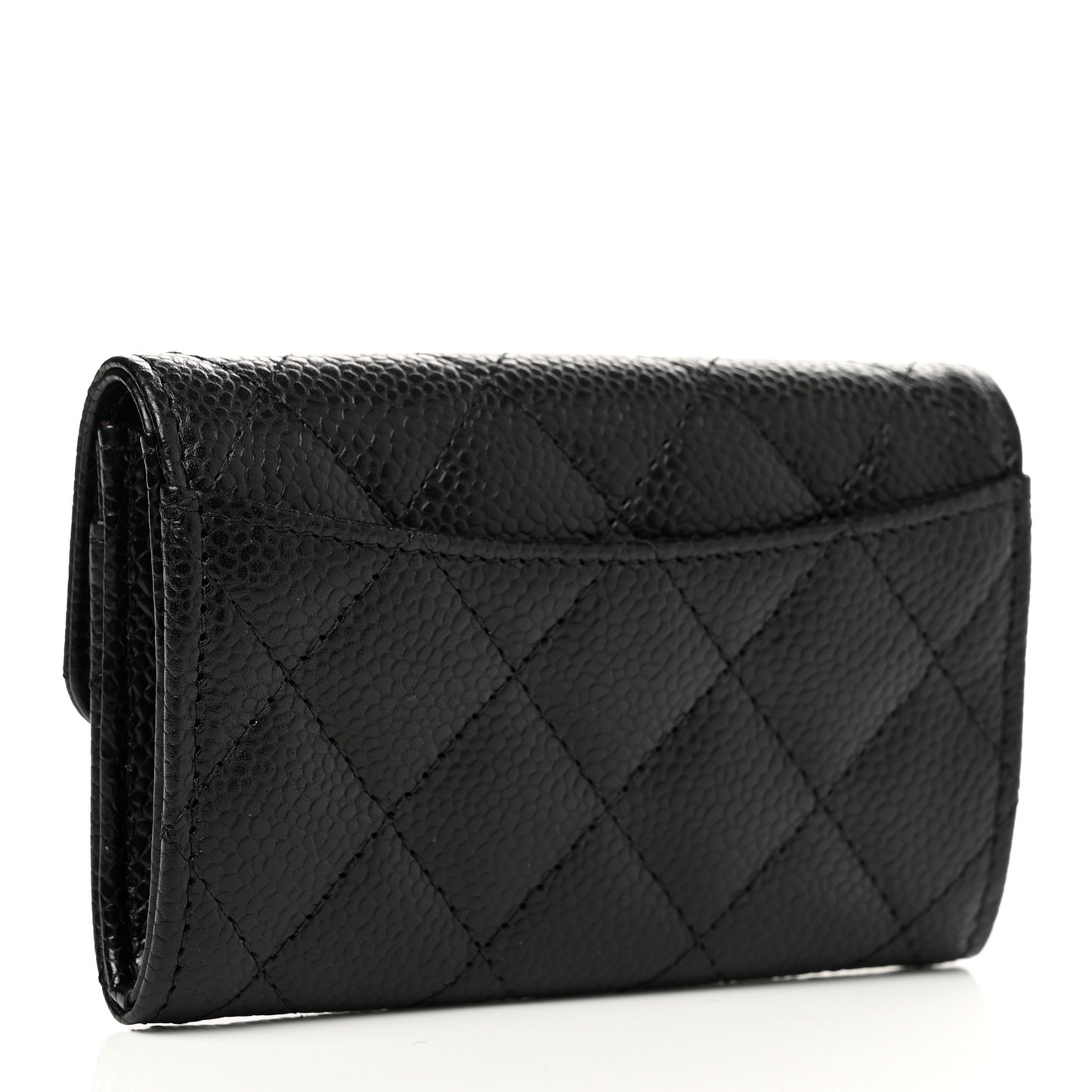 Caviar Quilted Flap Card Holder Wallet Black