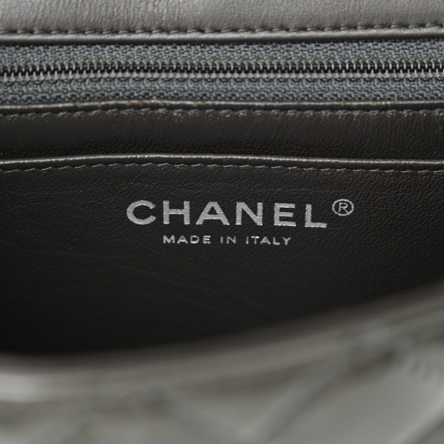 Patent Calfskin Quilted Mini Rectangular Flap Grey