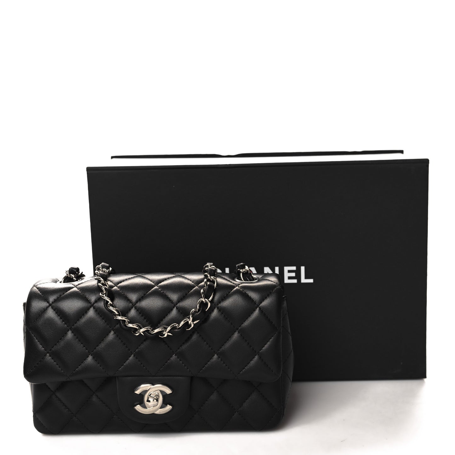 Lambskin Quilted Mini Rectangular Flap Black