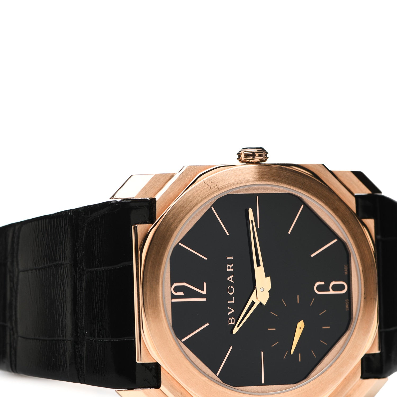 Bulgari 18K Rose Gold Alligator 40mm Octo Finissimo Extra Thin Manual Winding Watch Black 10 of 10