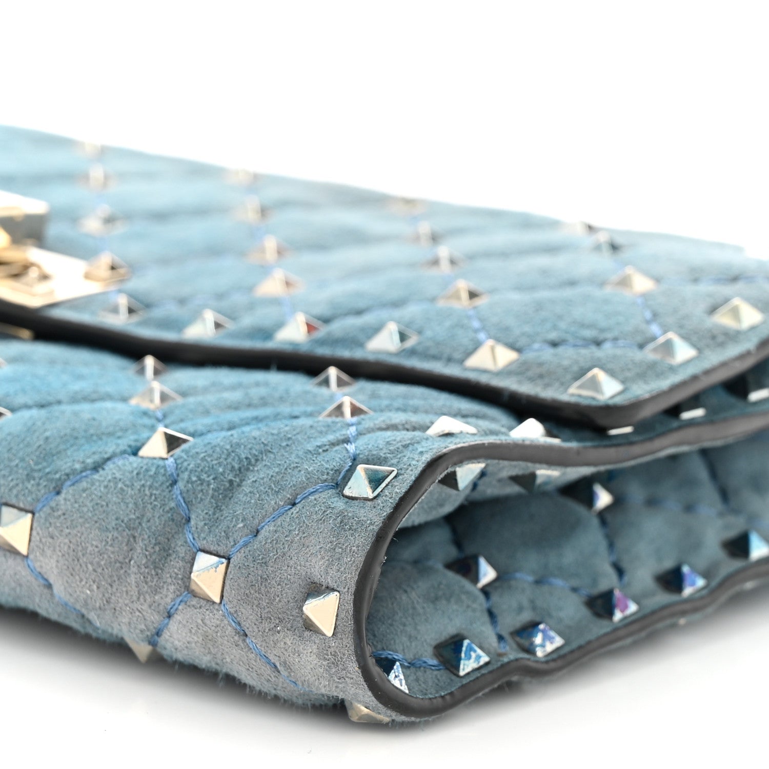 Valentino Garavani Suede Rockstud Spike Wallet on Chain Bright Blue 9 of 11