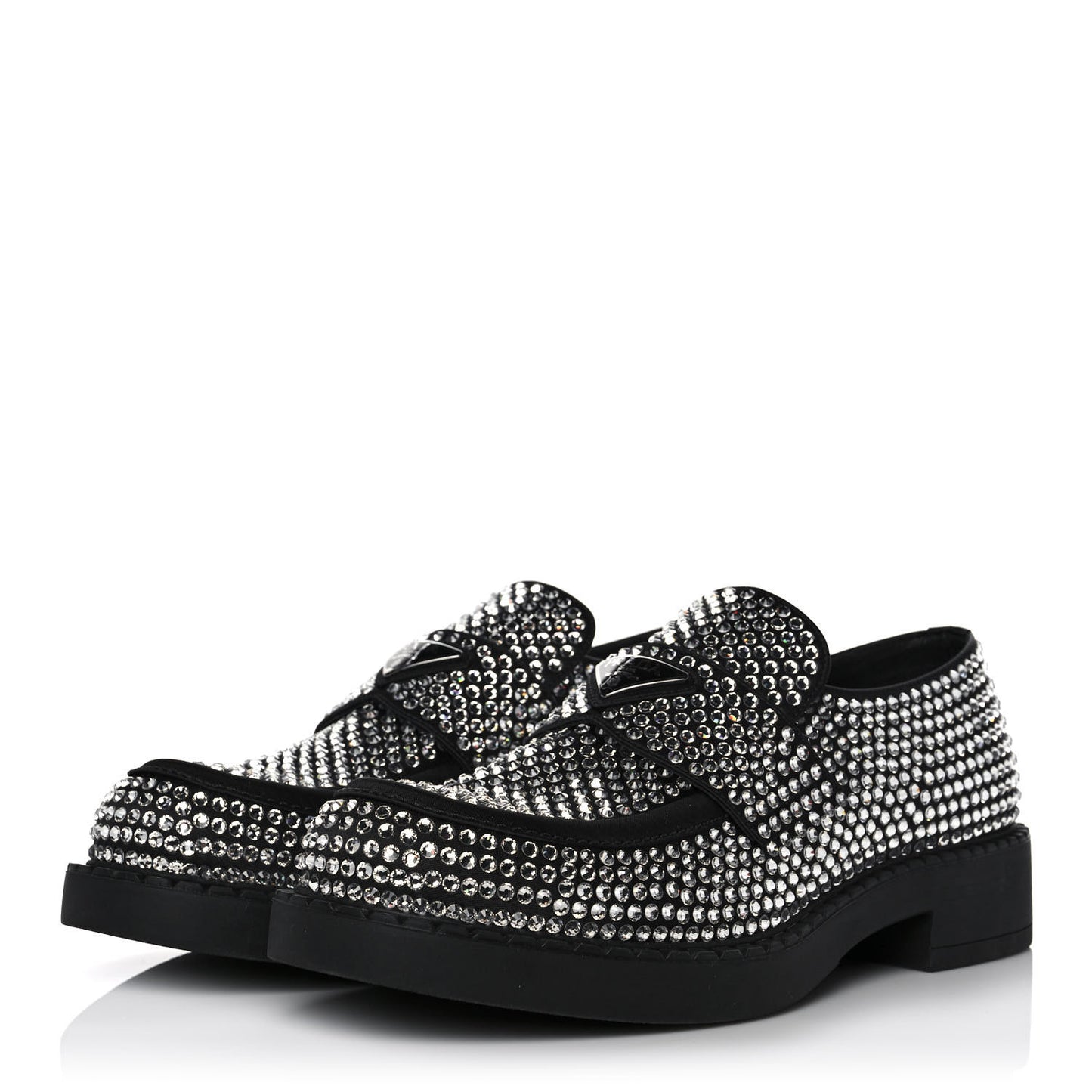 Satin Crystal Metal Triangle Logo Mens Loafers 8 Crystal