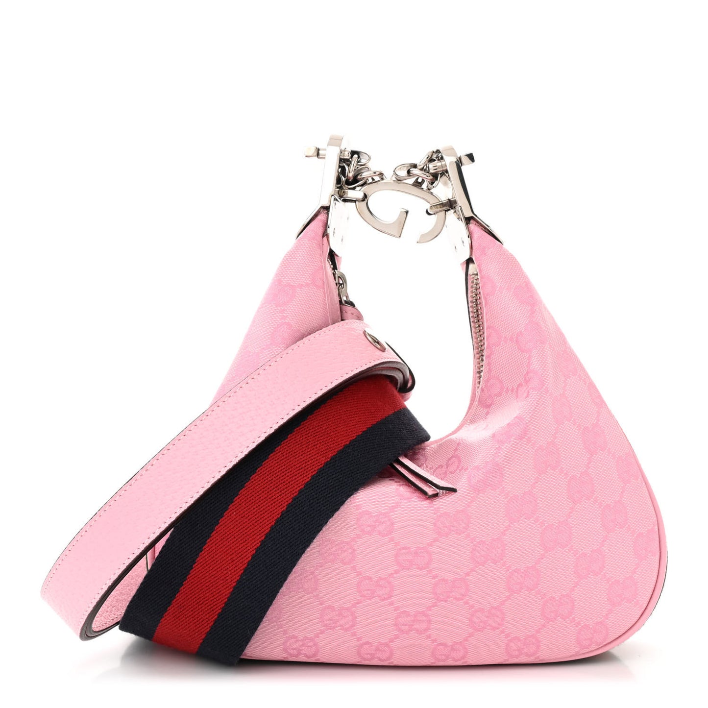 GG Crystal Coated Canvas Monogram Web Small Attache Shoulder Bag Pink