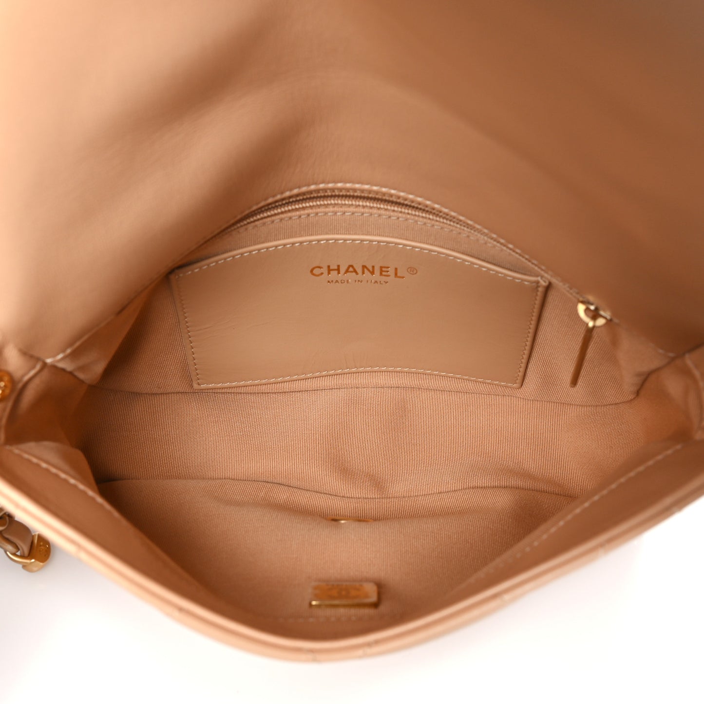 Shiny Lambskin Quilted Chain Around Flap Bag Beige