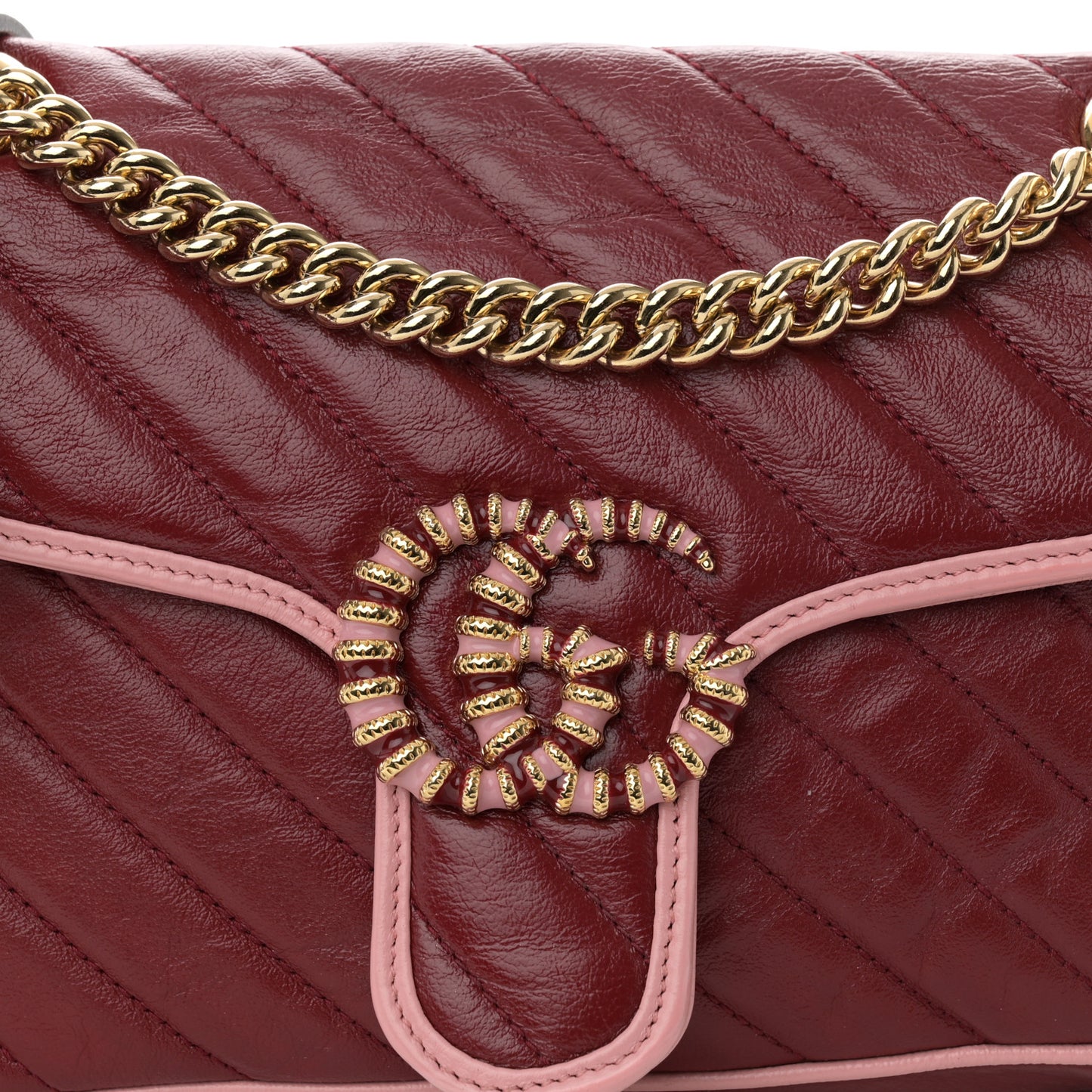Azalea Calfskin Enamel Matelasse Diagonal Small Torchon GG Marmont Shoulder Bag New Cherry Red Wild Rose