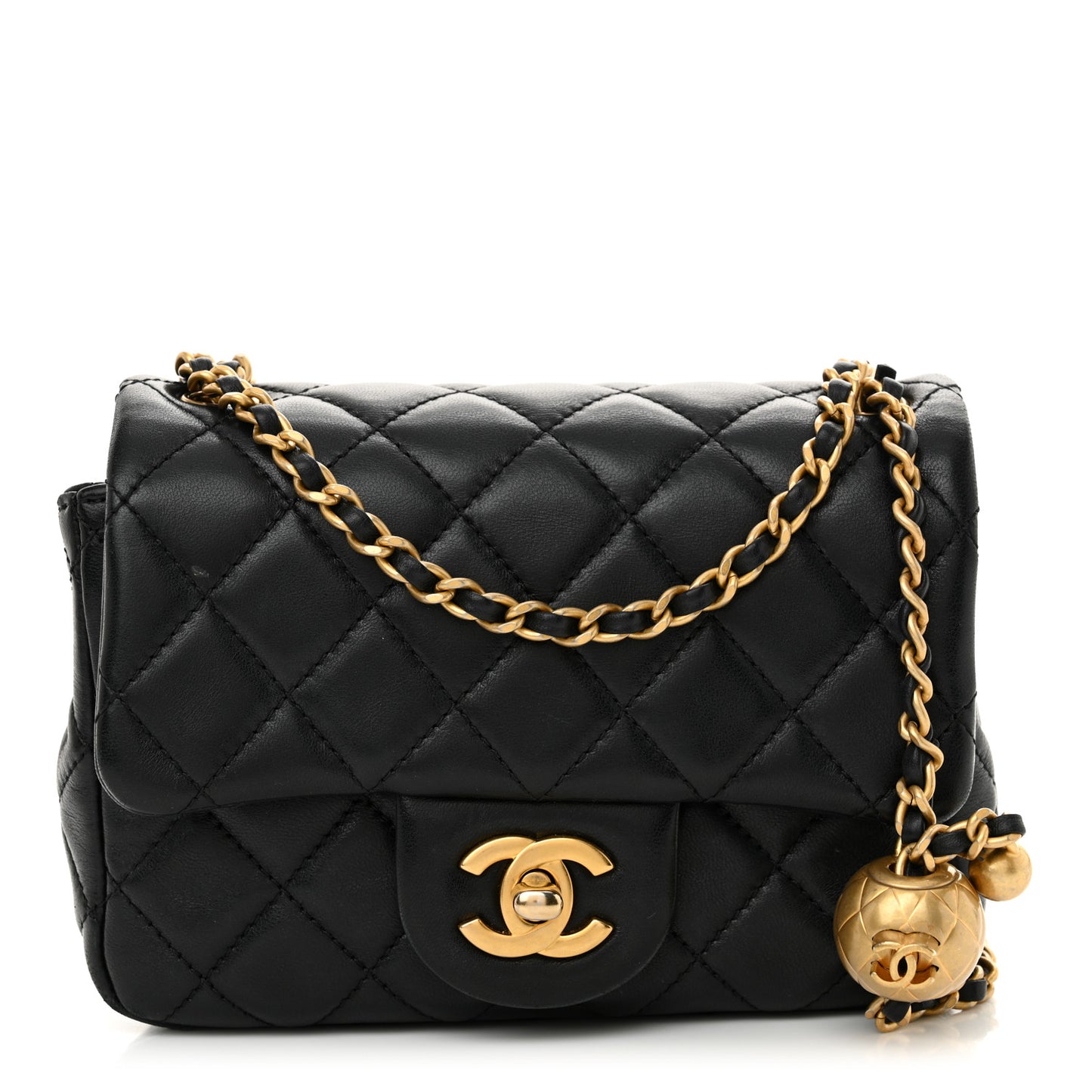 Lambskin Quilted Mini Pearl Crush Flap Black