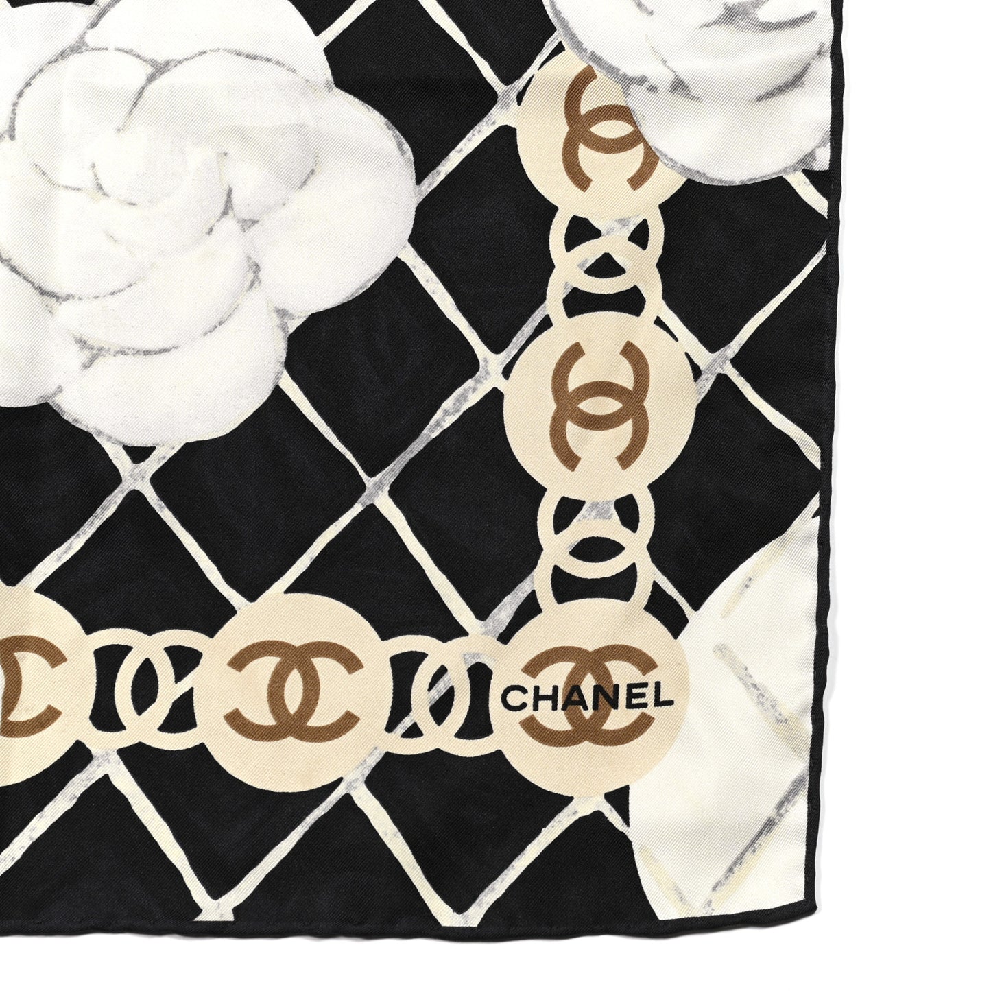 Silk Camellia CC Square Scarf Black