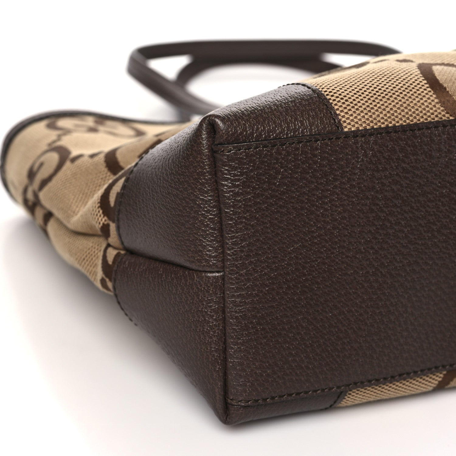 Gucci Monogram Jumbo GG Textured Dollar Calfskin Web Medium Ophidia Shopping Tote Camel Ebony 9 of 10