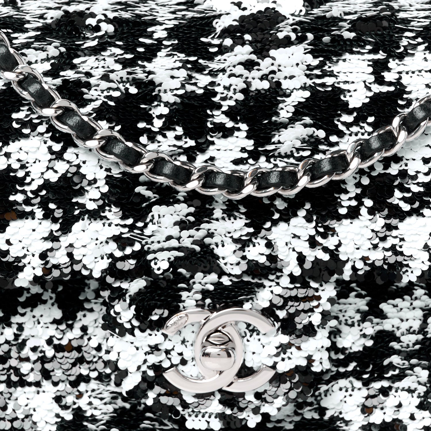 Chanel Sequin Houndstooth Small Flap Black White 9 of 12