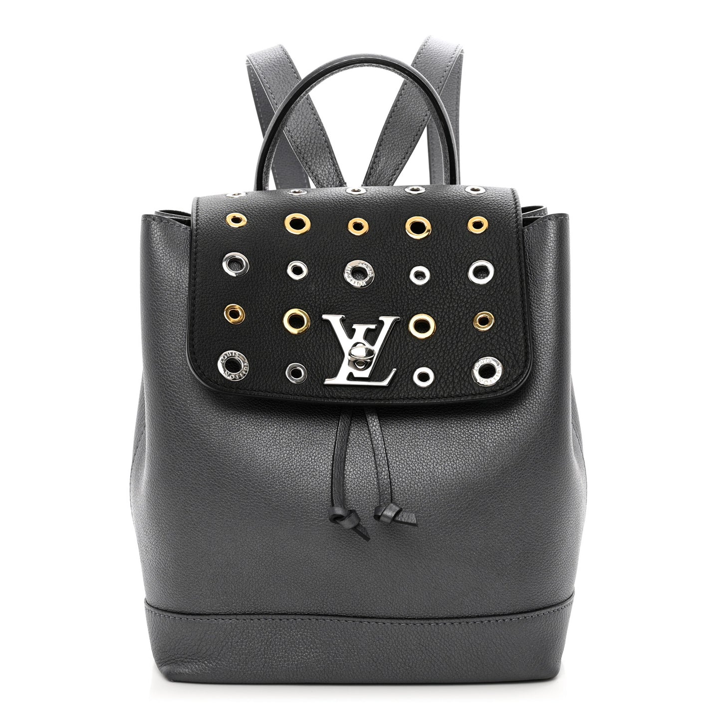 Metallic Calfskin Eyelet Lockme Backpack Black