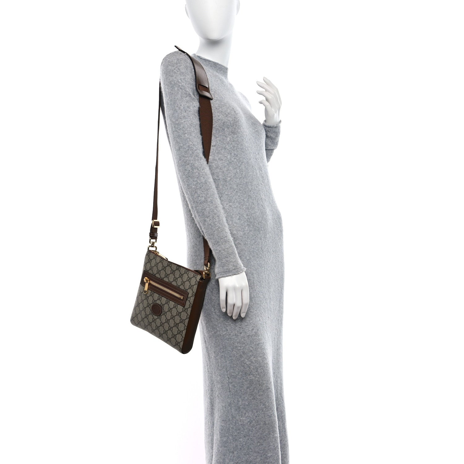 Gucci GG Supreme Monogram Azalea Calfskin Retro Interlocking G Flat Messenger Bag Beige Ebony Brown Sugar 3 of 9