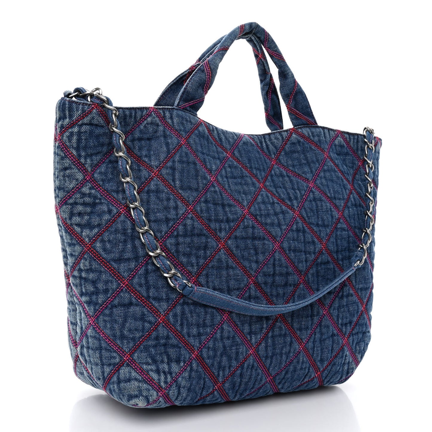 Denim Stitched Coco Beach Shopping Tote Blue