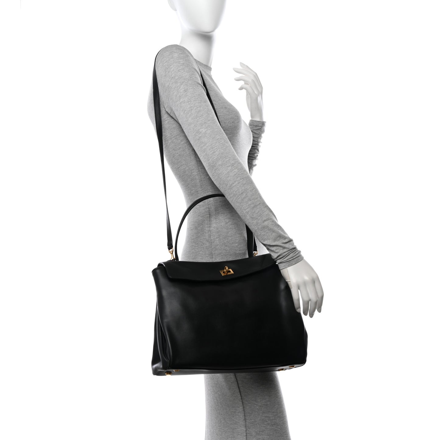 Natural Smooth Calfskin Medium Rodeo Top Handle Handbag Black