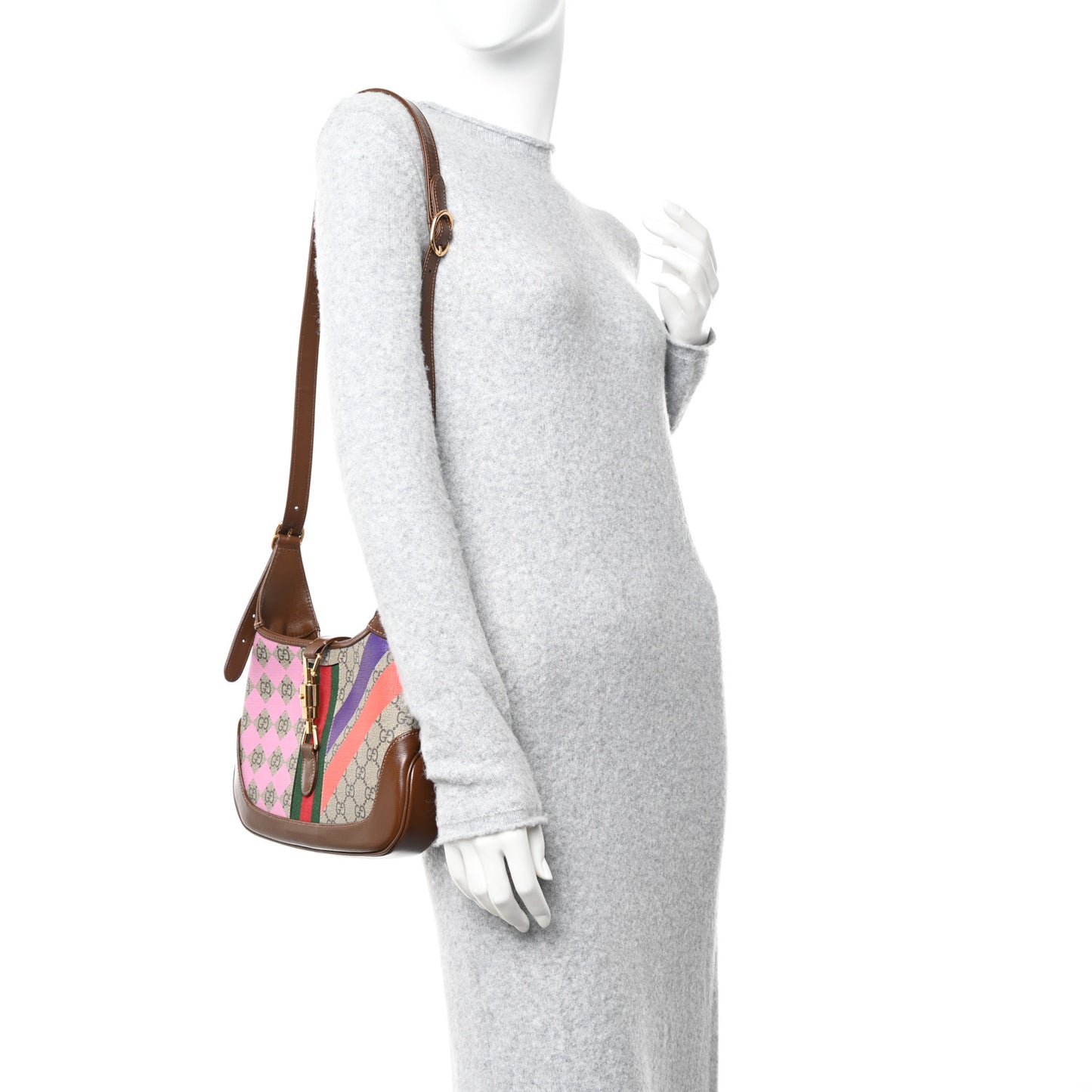 GG Supreme Monogram Azalea Calfskin Print Web Small Jackie 1961 Hobo Multicolor