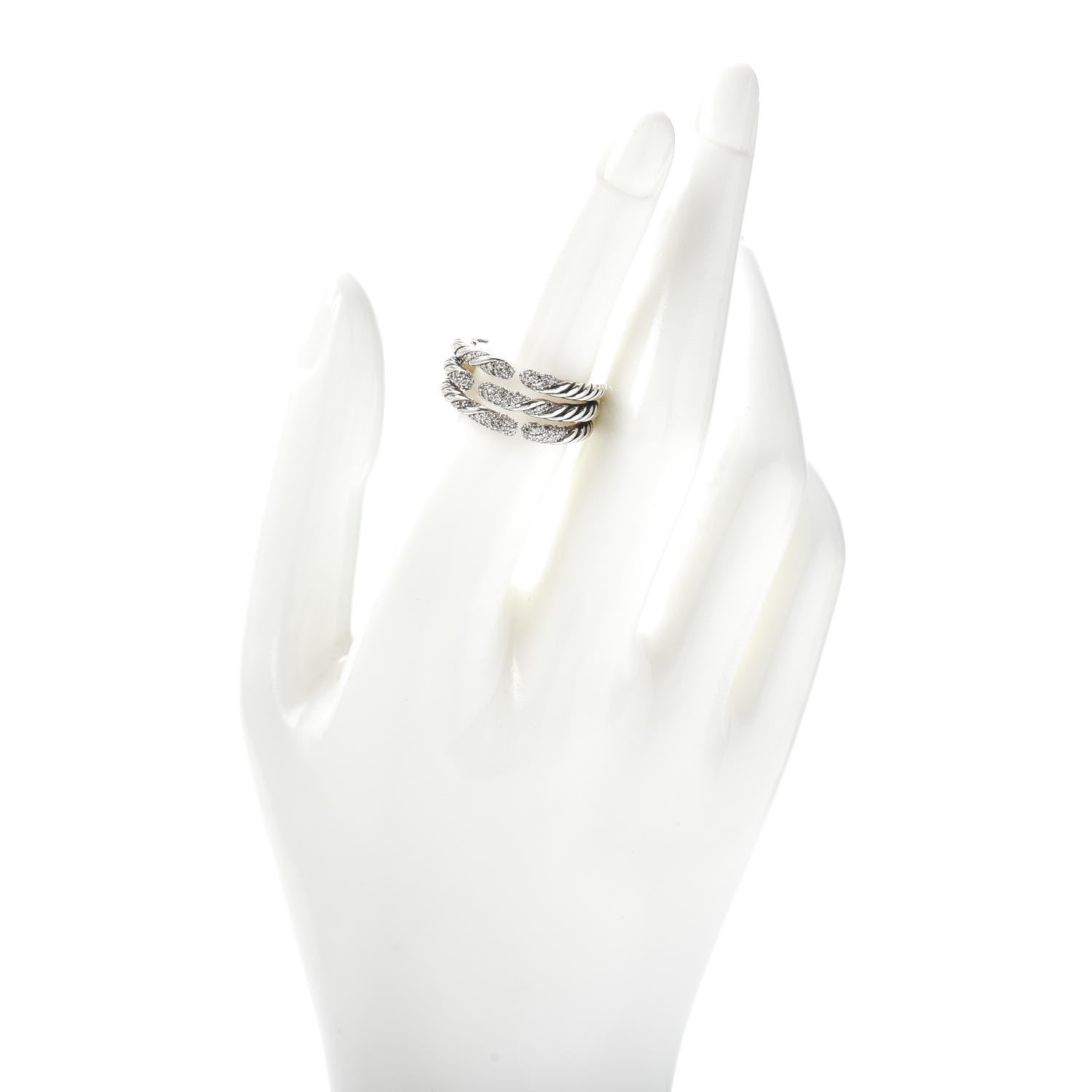 David Yurman Sterling Silver Diamond Willow Three Row Ring 53 6.25 2 of 4