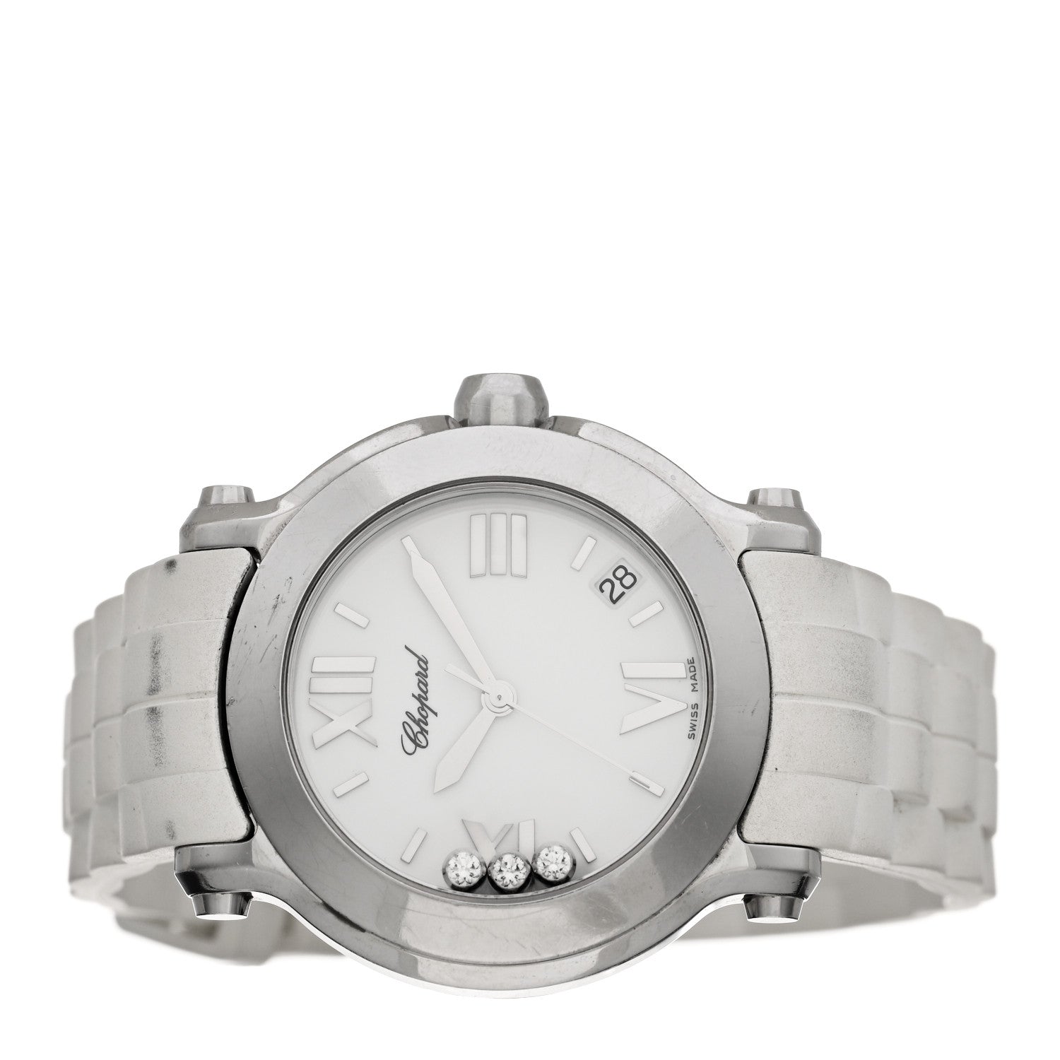 Chopard Stainless Steel Rubber 3 Diamond 36mm Happy Sport Quartz Watch White 2 of 5