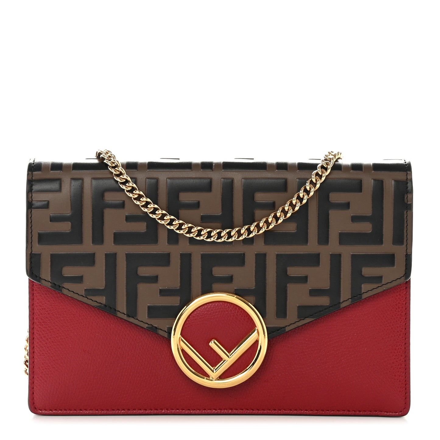 Vitello Cruise F is Fendi FF 1974 Embossed Medium Envelope Wallet On Chain Fragola Maya Black