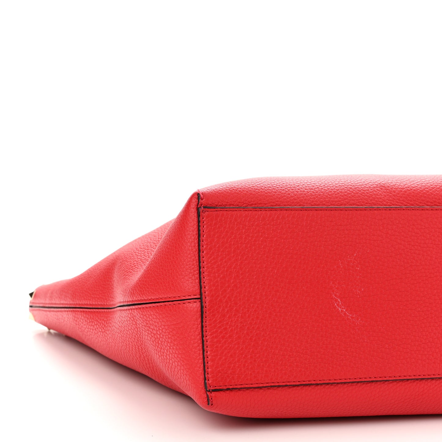 Grained Calfskin Rockstud Shoulder Tote Rouge Pur