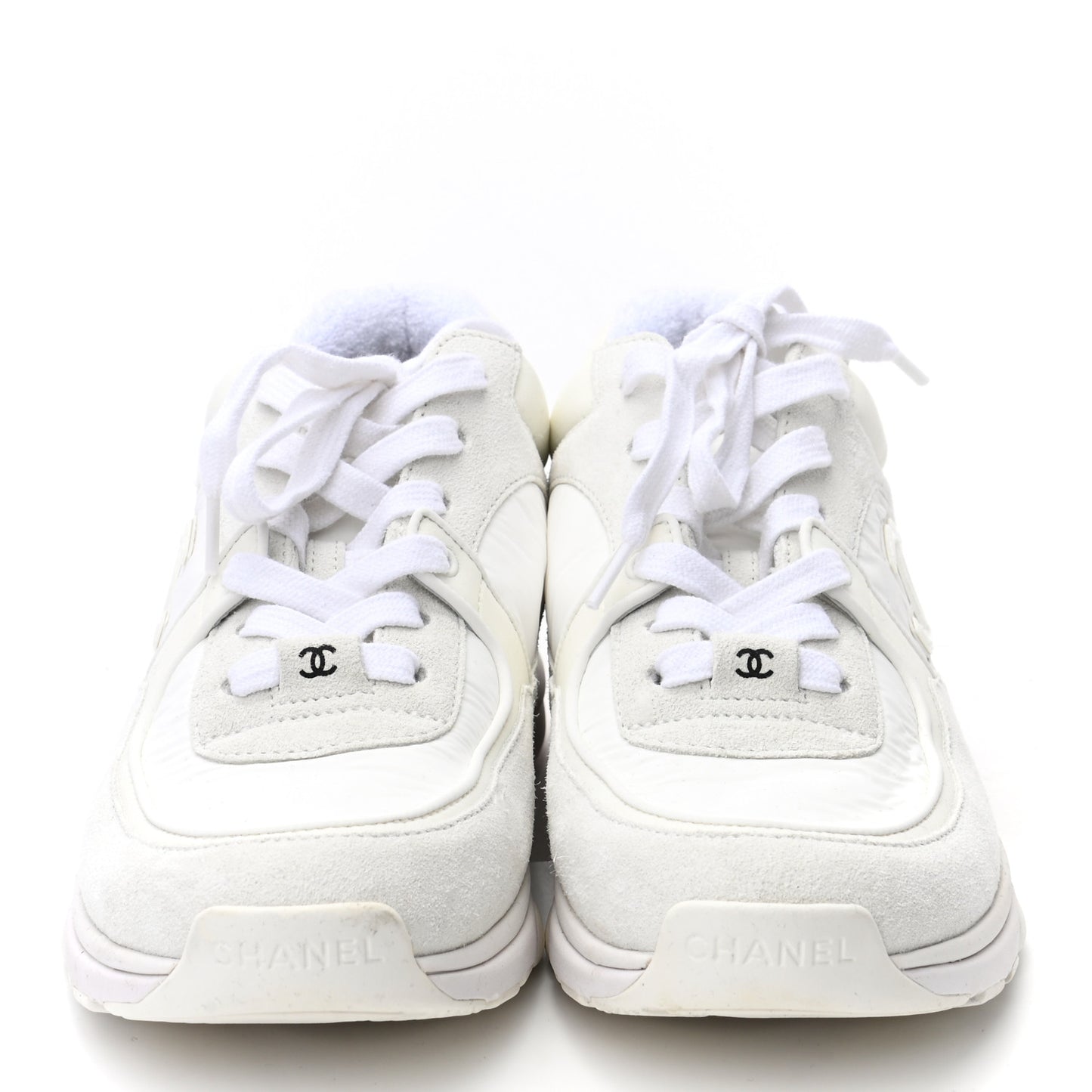 Suede Calfskin Fabric CC Sneakers 37 White