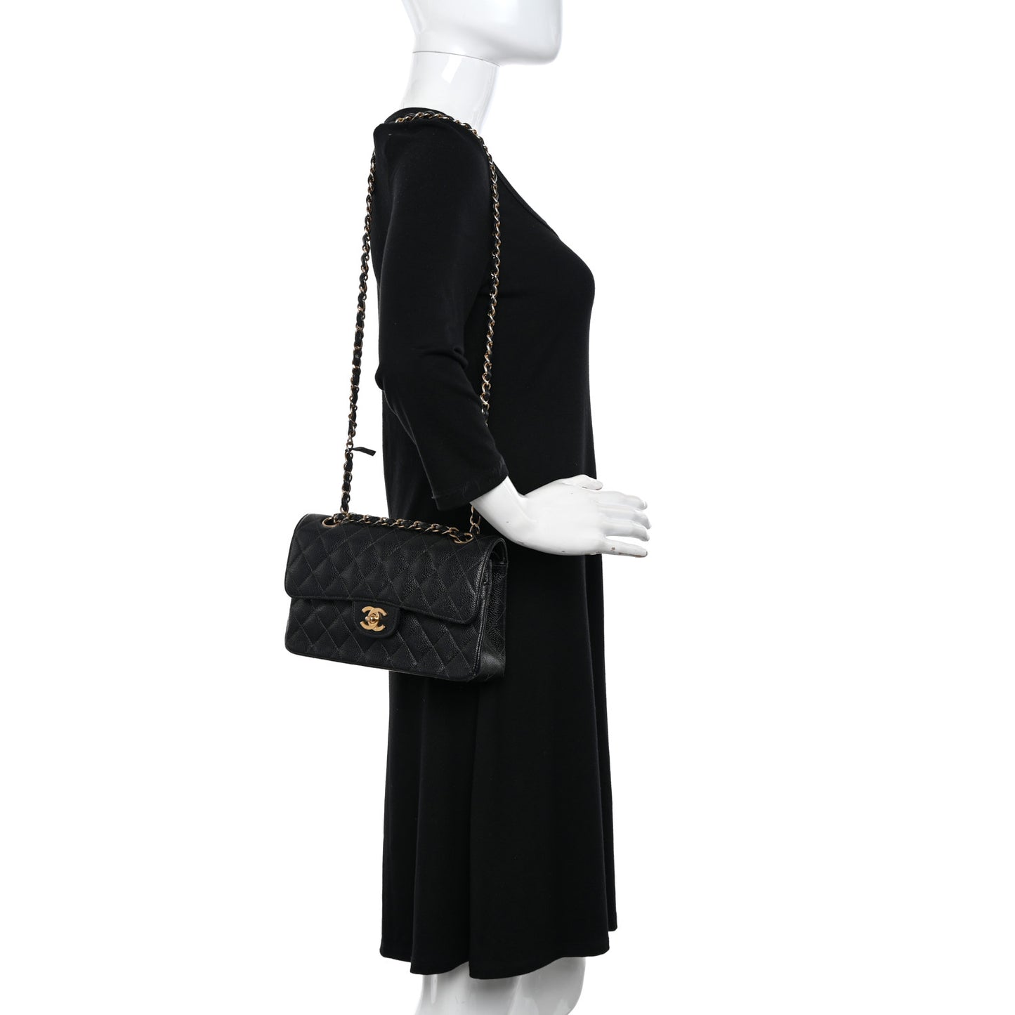 Caviar Quilted Small Double Flap Black