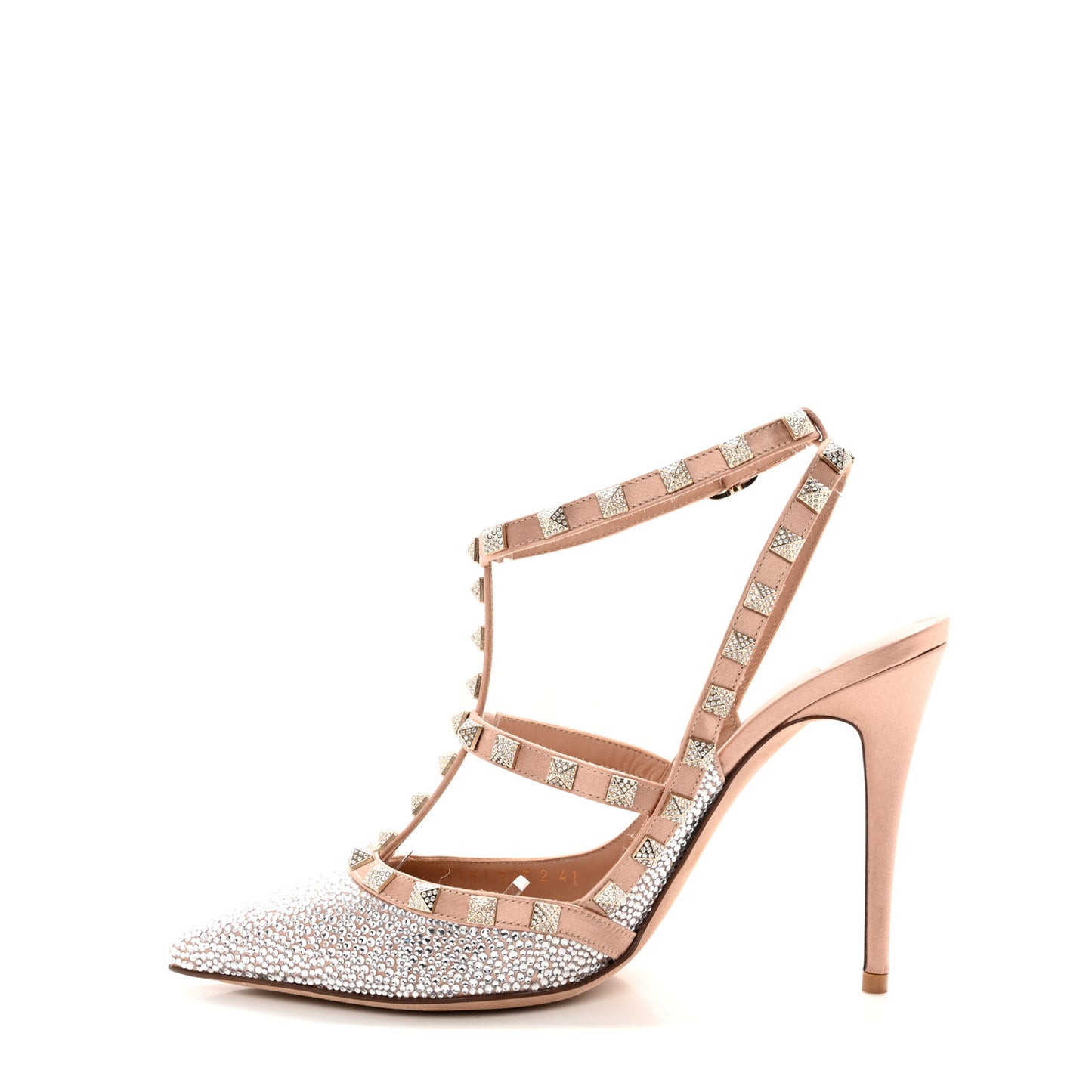 Crystal Embellished Rockstud Ankle Strap 100mm Pumps 41 Silver Rose Canalle