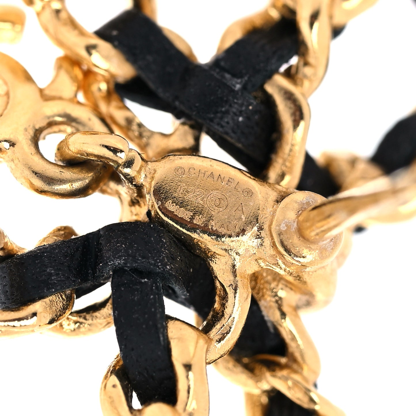 Lambskin Chain Bow Stud Earrings Black Gold