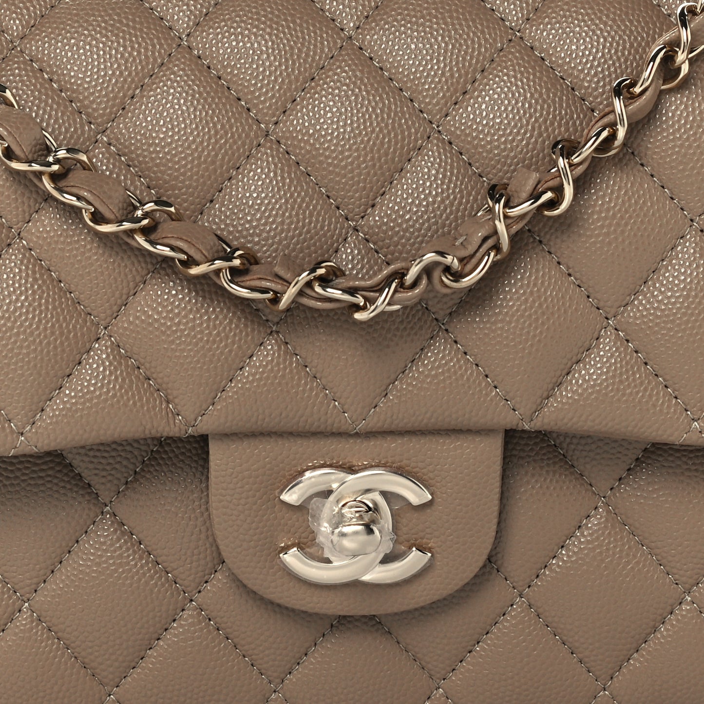 Caviar Quilted Medium Double Flap Dark Beige