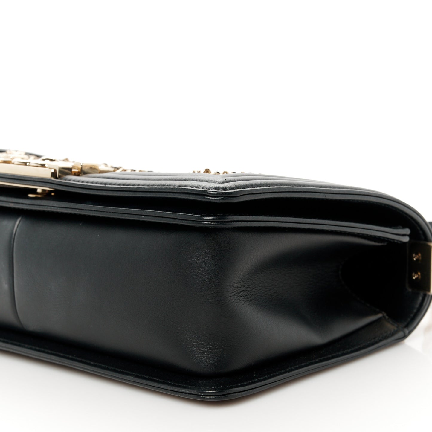 Calfskin Quilted Medium Chain Detail Boy Flap Black