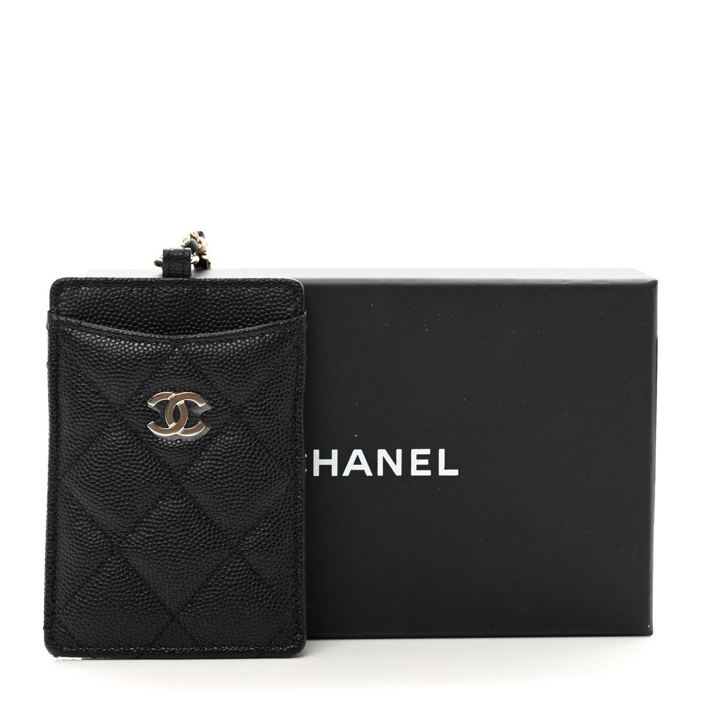 Caviar Quilted Card Holder On Chain Black