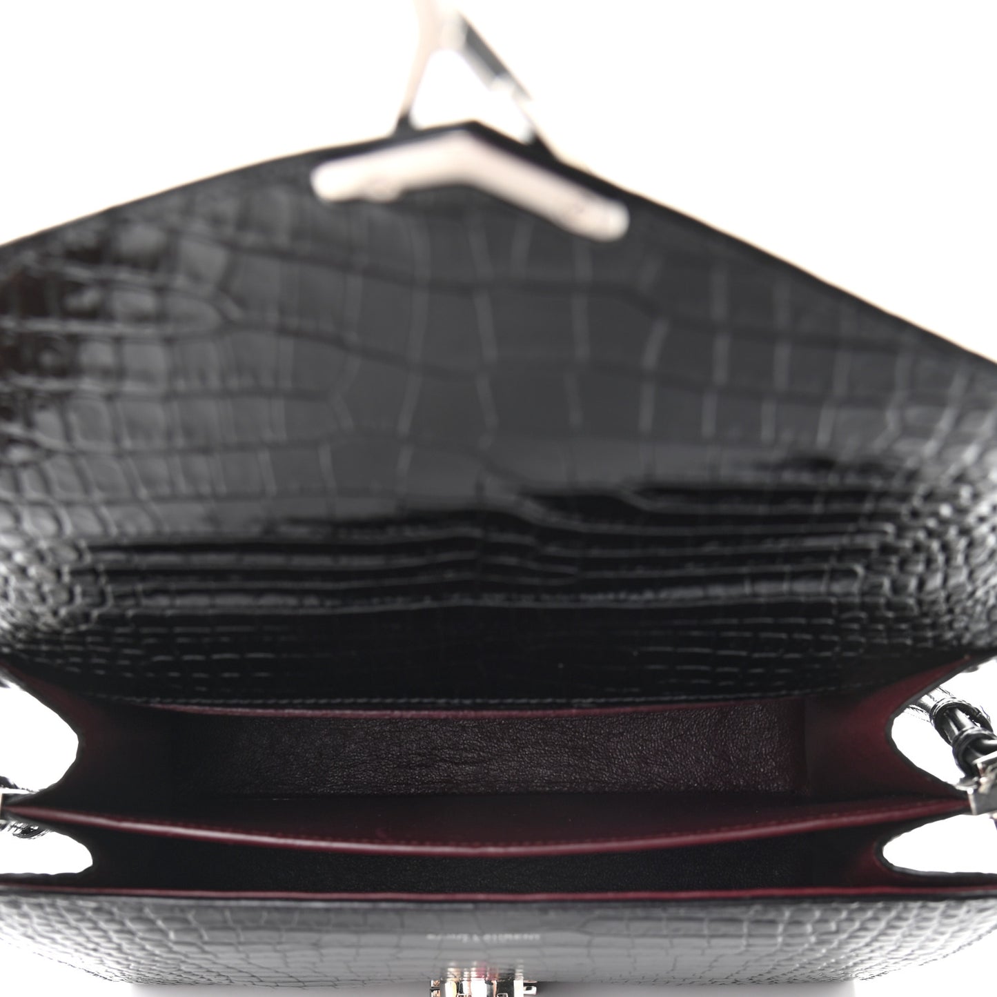 Calfskin Crocodile Embossed Medium Classic Monogram Cassandra Top Handle Black Rouge Legion