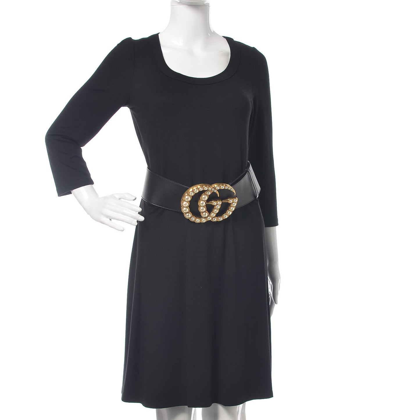 Moon Calfskin Pearl Double G 70mm Belt 85 34 Black Cream