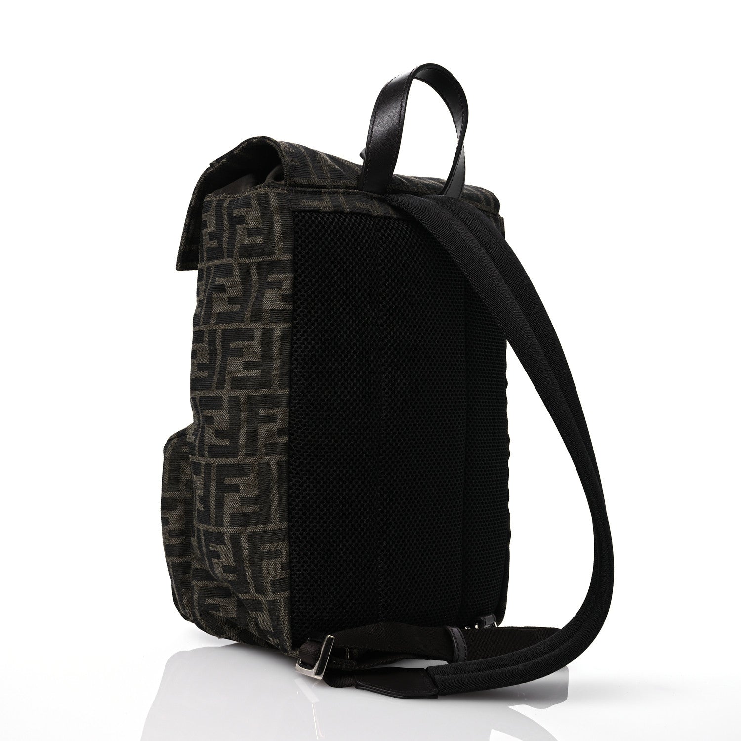 Fendi Recycled Fabric Jacquard Vitello Astro FF 1974 Small Fendiness Backpack Tobacco Moro Black 3 of 10